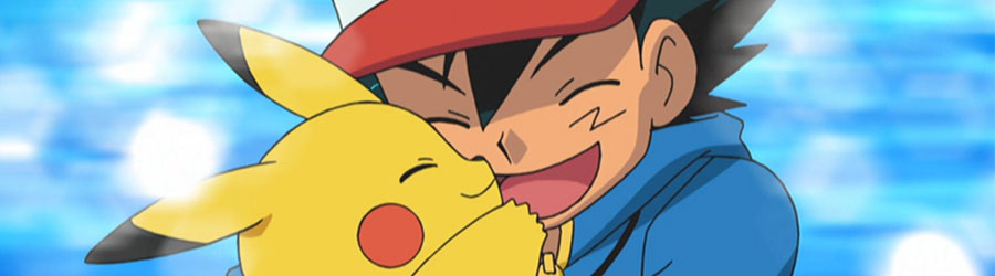 Imagem: Banner de 'Pokémon', com Ash abraçando o Pikachu no animê.