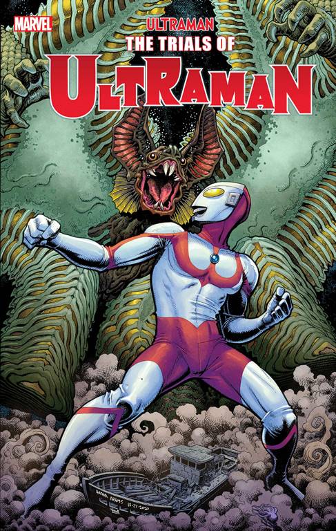 Capa de 'The Trials of Ultraman', mostrando o Ultraman lutando contra um monstrengo.