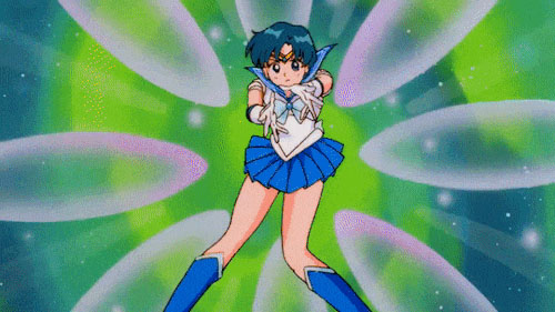 Imagem: Sailor Mercúrio com seu ataque de bolinhas, borbulhas, seja qual for.