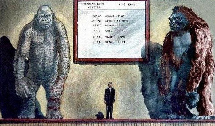 Imagem: King Kong em esboço de filme com o Frankenstein.