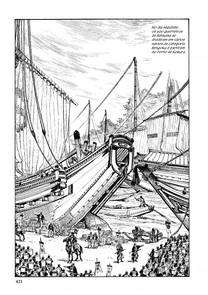 Imagem: Página do mangá com quadro com barco.