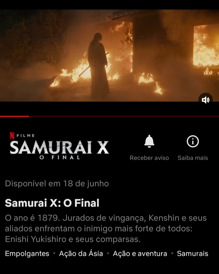 Imagem: Captura de tela da página de 'Samurai X: O Final' na Netflix.