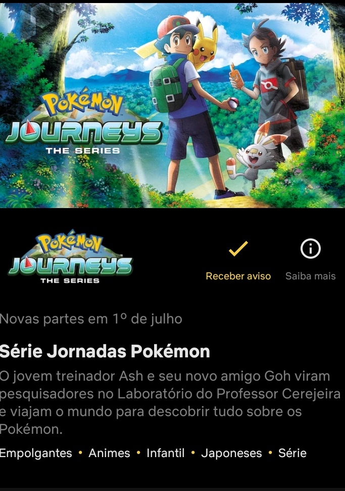 Imagem: Página de 'Jornadas Pokémon' na Netflix.