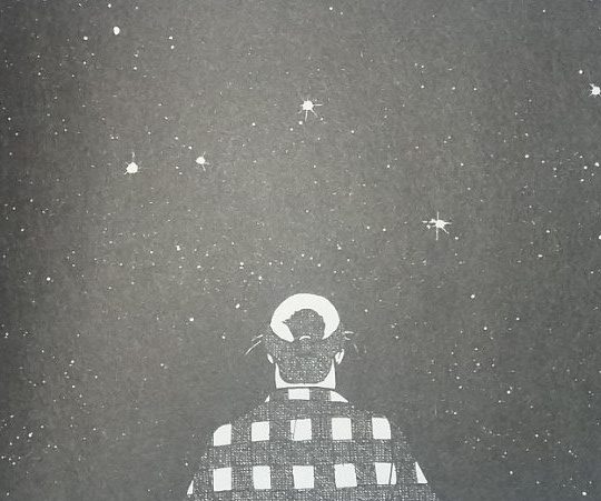 Imagem: Cena de 'Hokusai' do Ishinomori, com um homem olhando as estrelas.