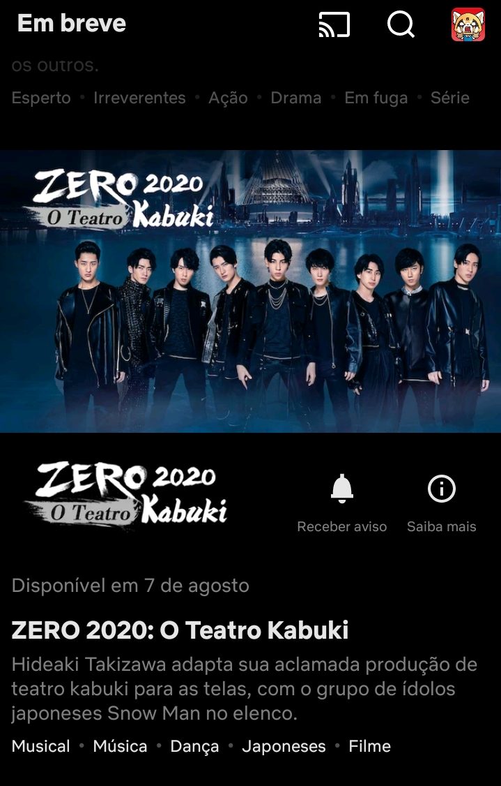 Imagem: Tela de 'Zero 2020 O Teatro Kabuki' na Netflix.