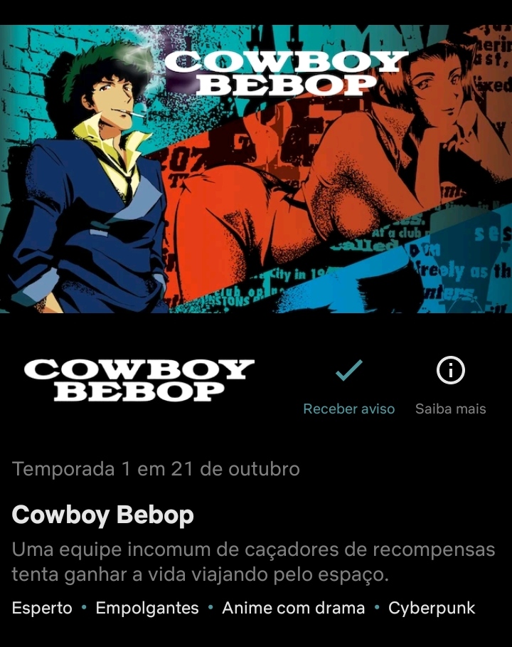 Imagem: Tela de prévia de 'Cowboy Bebop' na Netflix.