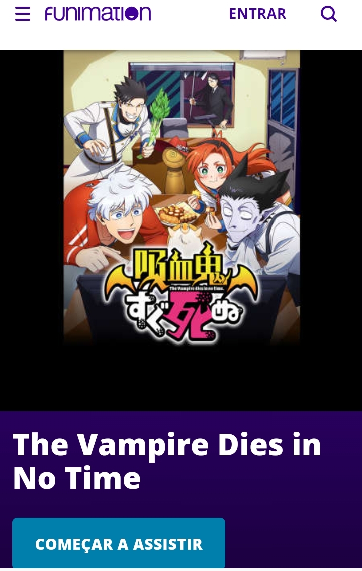 Imagem: Tela de 'Vampire Dies in No Time' no celular na Funimation.