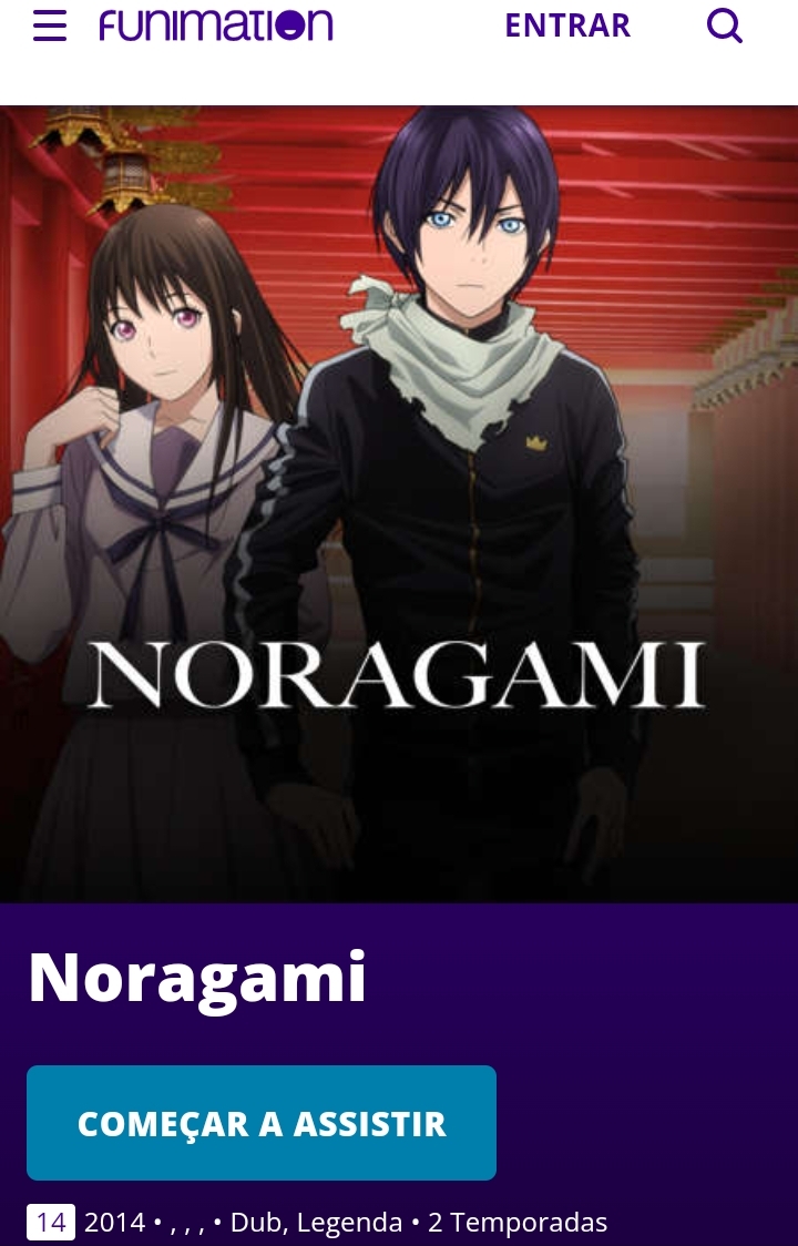 Imagem: Tela de 'Noragami' na Funimation.