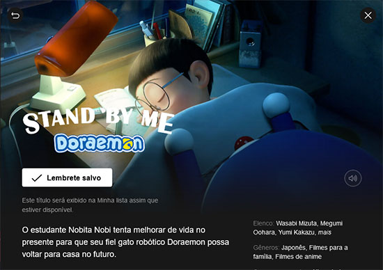 Imagem: Tela de 'Stand by Me Doraemon' na Netflix.