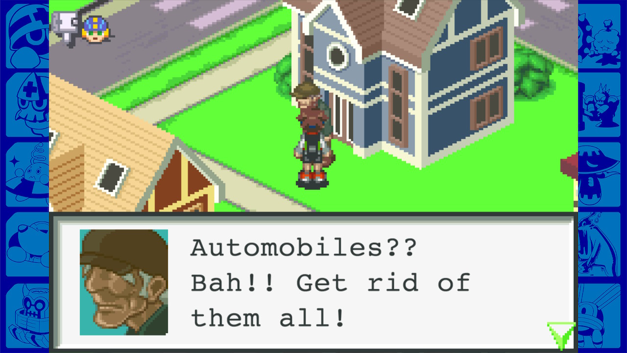 imagem: personagem idoso, ao conversar com Lan, fala "Automóveis? Se livre de todos!"