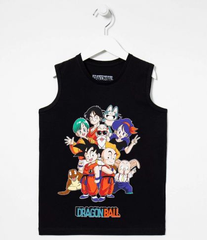 Imagem: Camiseta preta regata infantil de 'Dragon Ball'.