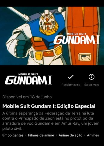 Imagem: Captura de tela de aviso do filme 'Gundam I' (1981) na Netflix..
