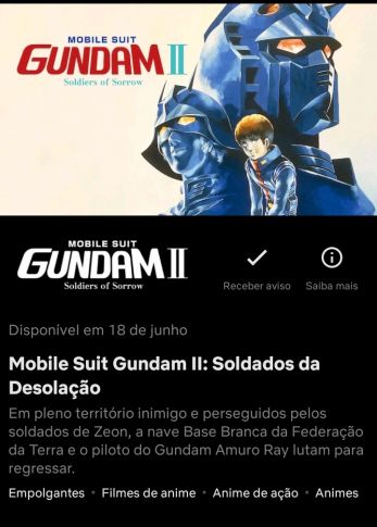 Imagem: Captura de tela de aviso do filme 'Gundam II' (1981) na Netflix.