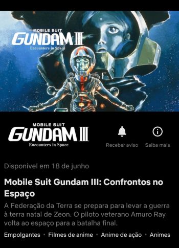 Imagem: Captura de tela de aviso do filme 'Gundam III' (1982) na Netflix.
