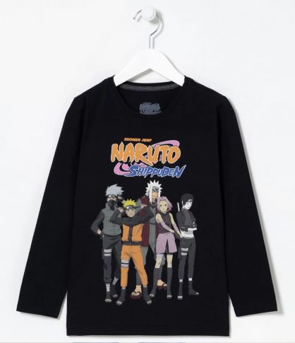 Imagem: Camiseta preta infantil manga longa Naruto Shippuden.