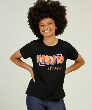 Imagem: Camiseta preta feminina de Naruto.