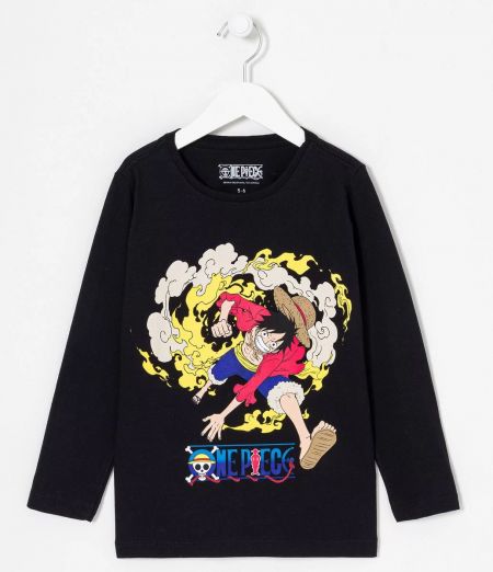 Imagem: Camiseta infantil de manga longa com estampa colorida do Luffy.
