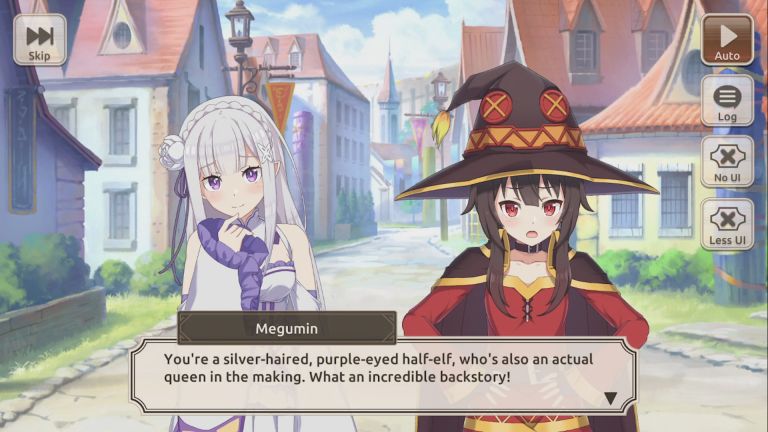 Imagem: Fala em inglês, dizendo "You're a silver-haired, purple-eyed half elf, who's also an actual queen in the making. What an incredible backstory!".