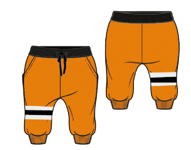 imagem: calça laranja do uniforme do naruto na fase clássica.