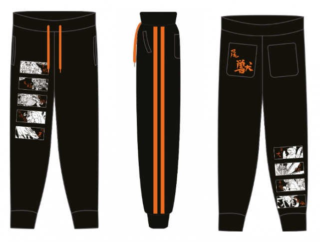 imagem: calça preta e laranja do uniforme do naruto em shippuden.