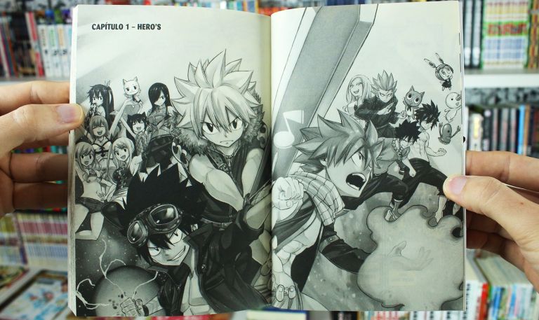 imagem: páginas de abertura de capítulo do mangá Mashima Hero's